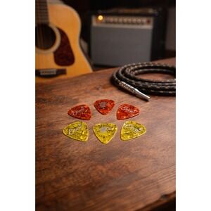 Elixir Promotional Thin Guitar Picks Set of 6 Celluloid Orange 0.55 Yellow 0.59